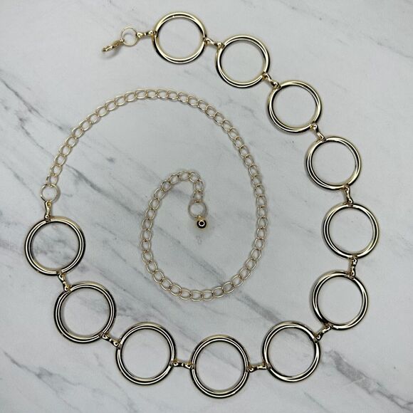 Womens Gold Tone Hoop Chain Link Belt Y2K Festival Wide One Size (OS) ✨ - Picture 1 of 12